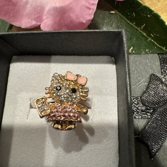 Adorable Hello Kitty Cat Kitten Silvertone Costume Adjustable Ring NEW w Box A8 - Picture 5 of 9